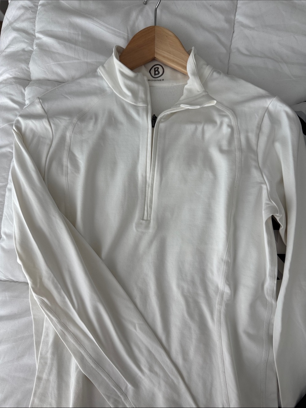 Bogner White Half-Zip Top & Black-and-White Geo Half-Zip Base Layers